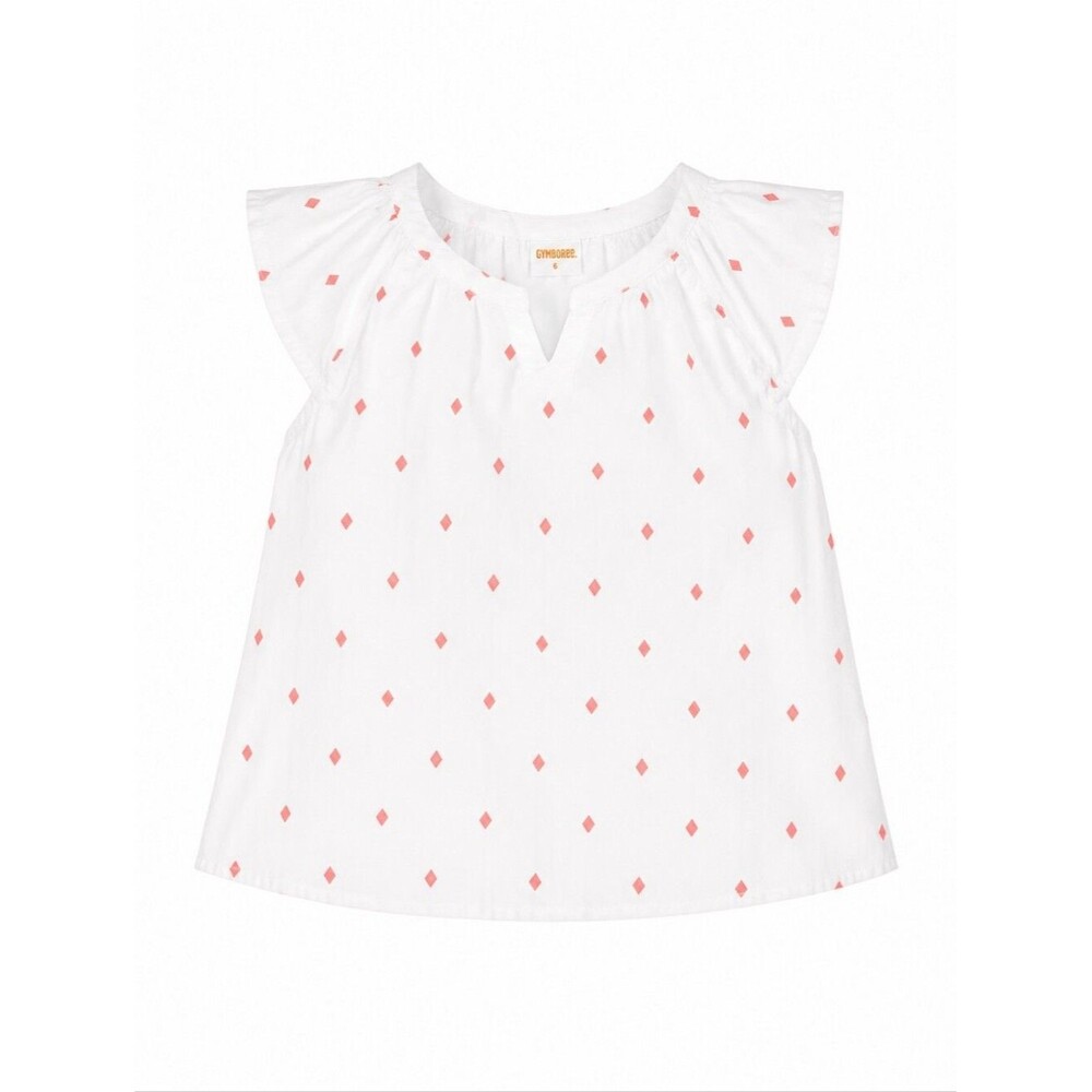 Gymboree Kids Cotton Blouse White Pink Spring Summer Girls Size 6